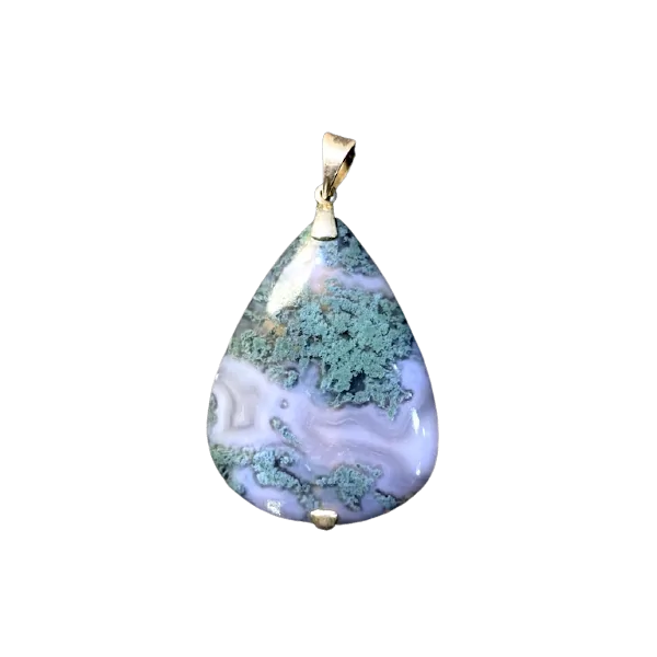 Pendentif Agate Mousse serti en Argent 925 -2| Pendentifs en Minéraux | Dans les yeux de Gaïa