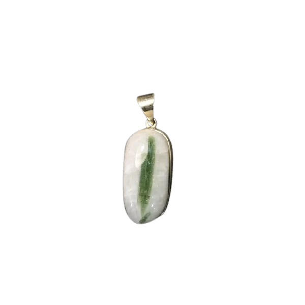 Pendentif Calcite et Tourmaline Verte Serti sur Argent 925 -1