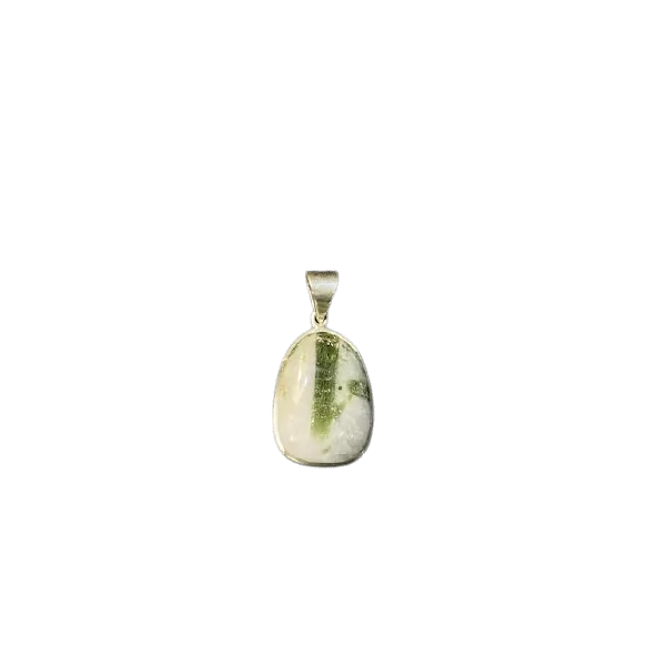Pendentif Calcite et Tourmaline Verte Serti sur Argent 925 -2