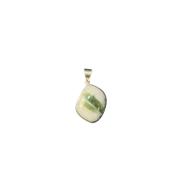 Pendentif Calcite et Tourmaline Verte Serti sur Argent 925 -3| Minéraux