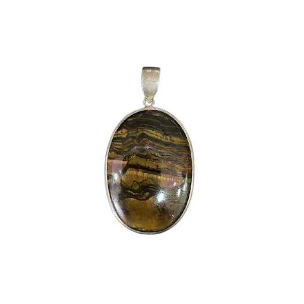 Pendentif en Oeil de Tigre Serti en Argent 925 -3 | Minéraux