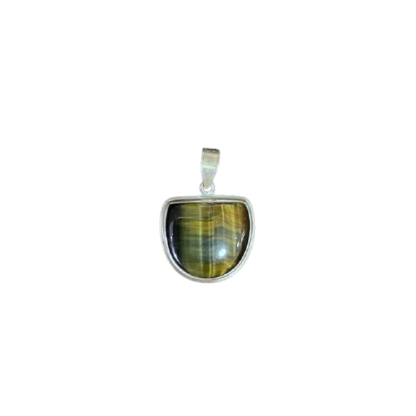Pendentif en Oeil de Faucon Serti en Argent 925 - Photo 1 | Dans les Yeux de Gaia
