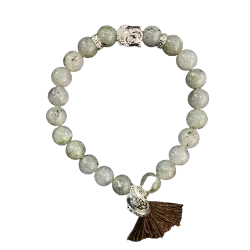 Bracelet Labradorite Perles rondes 8 mm Pompon et Lotus | Dans les yeux de Gaïa