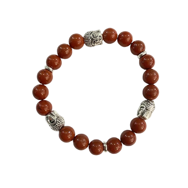 Bracelet Jaspe Rouge 3 Bouddhas 8mm | Dans les yeux de Gaïa