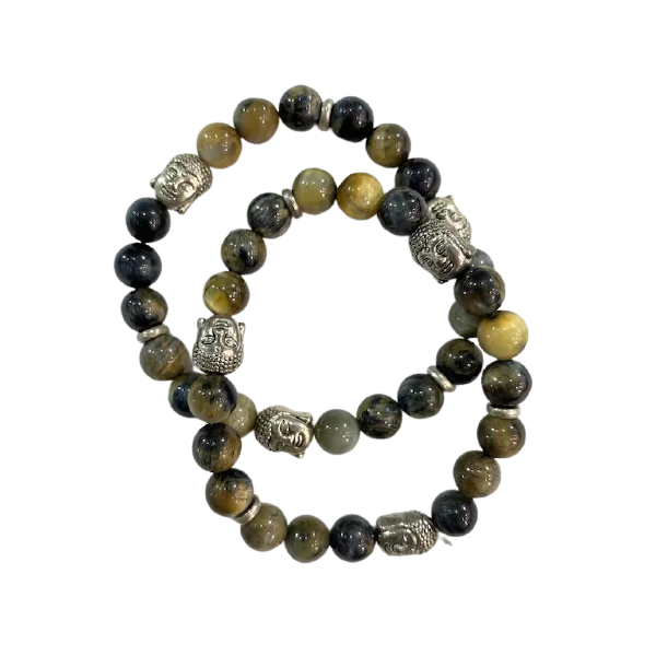 Bracelet Oeil de Faucon 3 bouddhas perles rondes 8mm | Pierres