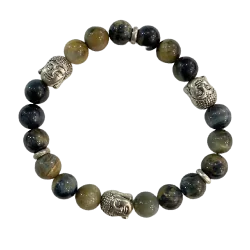 Bracelet Oeil de Faucon 3 bouddhas perles rondes 8mm | Pierres