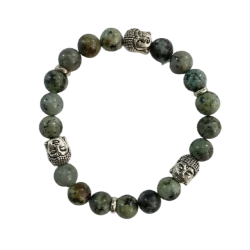 Bracelet Turquoise d'Afrique 3 Bouddhas 8mm | Bracelets en Pierres | Dans les yeux de Gaïa