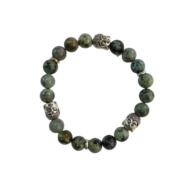 Bracelet Turquoise d'Afrique 3 Bouddhas 8mm | Bracelets en Pierres | Dans les yeux de Gaïa