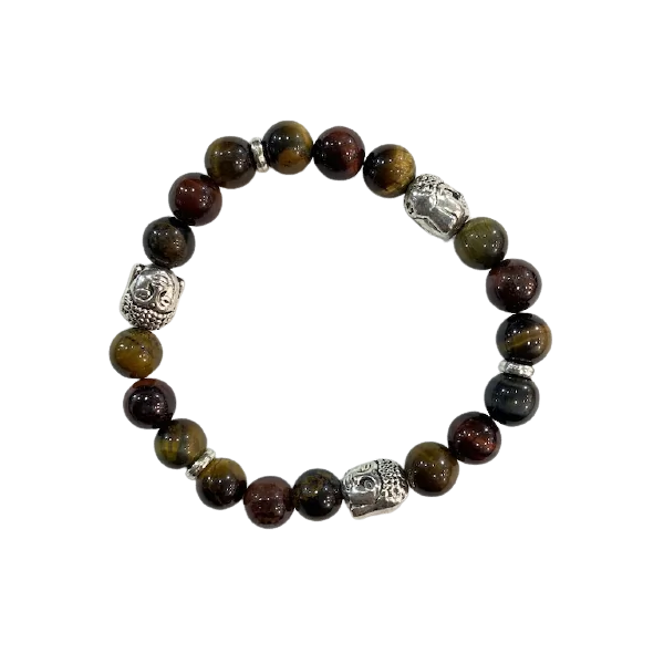 Bracelet Oeil de Taureau, de Tigre , et de Faucon 3 bouddhas 8mm