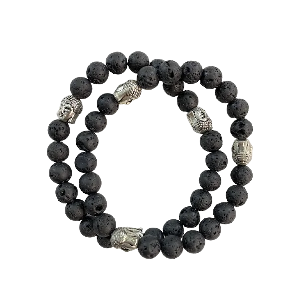 Bracelet 3 Bouddha Pierre de Lave | Bracelets en Pierres | Dans les yeux de Gaïa