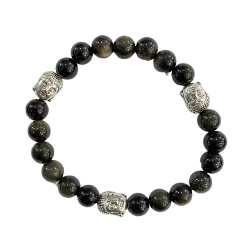 Bracelet 3 Bouddha Obsidienne dorée 8mm | Lithothérapie - Bijoux