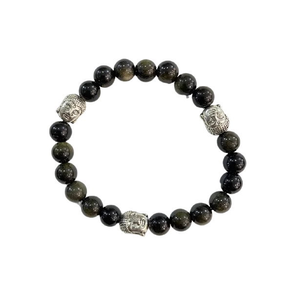 Bracelet 3 Bouddha Obsidienne dorée 8mm | Lithothérapie - Bijoux