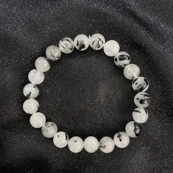 Bracelet Quartz Tourmaline perles rondes 8mm | Dans les yeux de Gaïa
