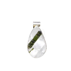 Pendentif Quartz et Tourmaline Verte Serti sur Argent 925 | Minéraux