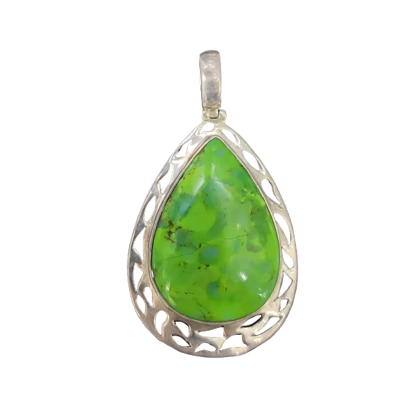 Pendentif en Turquoise de Mohave Verte sur argent 925 -1| Pendentifs en Minéraux | Dans les yeux de Gaïa
