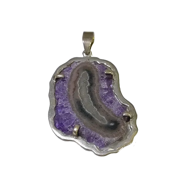 Pendentif Fleur d'Améthyste serti en Argent 925 -2 | Dans les yeux de Gaïa