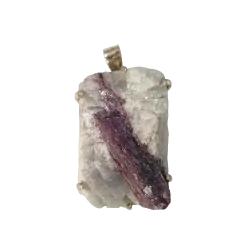 Pendentif Rubellite sur Quartz serti argent 925 | Pendentifs en Minéraux | Dans les yeux de Gaïa