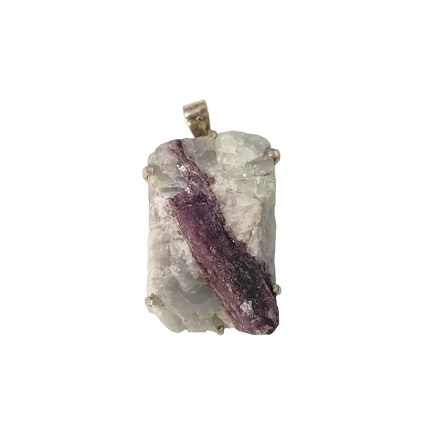Pendentif Rubellite sur Quartz serti argent 925 | Pendentifs en Minéraux | Dans les yeux de Gaïa
