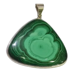 Pendentif en Malachite sur Argent 925 - Vue de face | Dans les Yeux de Gaia