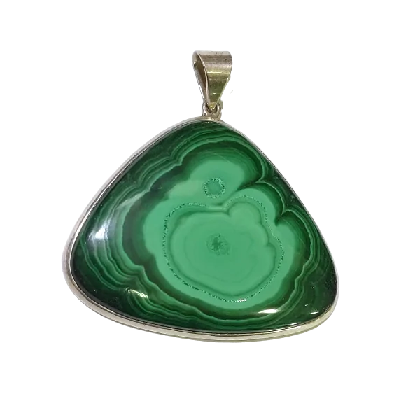 Pendentif en Malachite sur Argent 925 - Vue de face | Dans les Yeux de Gaia