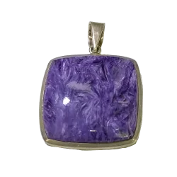 Pendentif Charoïte Serti en Argent 925 - Vue de face | Dans les Yeux de Gaia