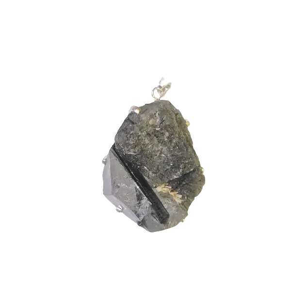 Pendentif Quartz et Tourmaline noire brute sur argent 925 | Minéraux