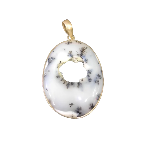Pendentif Agate Dendritique - Merlinite Serti en Argent 925 -3 | Pendentifs en Minéraux | Dans les yeux de Gaïa