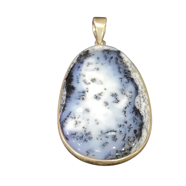 Pendentif Agate Dendritique - Merlinite Serti en Argent 925 - Photo 1 | Dans les Yeux de Gaia