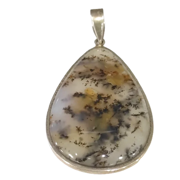 Pendentif Agate Dendritique - Merlinite Serti en Argent 925 -1 | Pendentifs en Minéraux | Dans les yeux de Gaïa