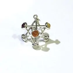 Pendentif en métal argenté Merkaba et 7 chakras | Minéraux