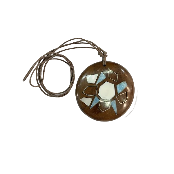 Collier Larimar Nacre et Bois sur Cordon Réglable | Dans les yeux de Gaïa
