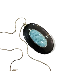 Collier Larimar et Bois sur...