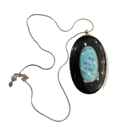 Collier Larimar et Bois sur Chaine Argenté -2 | Dans les yeux de Gaïa