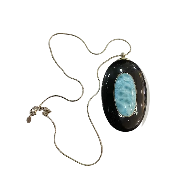 Collier Larimar et Bois sur Chaine Argenté -2 | Dans les yeux de Gaïa