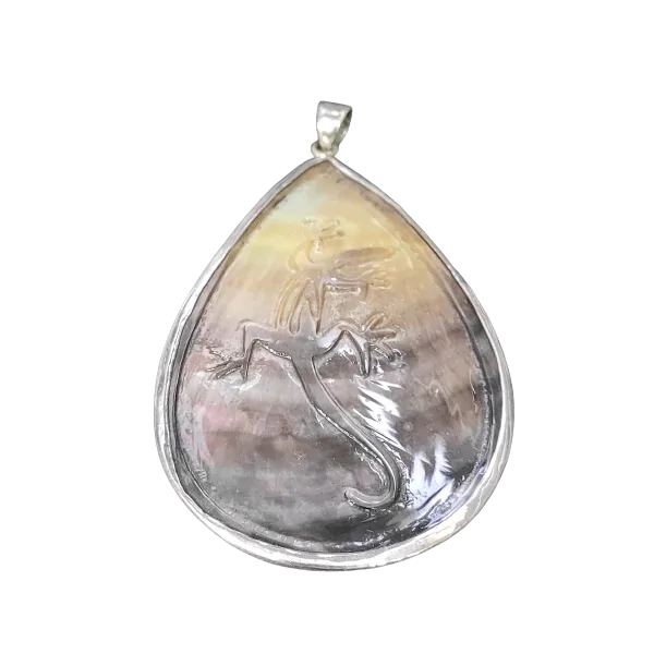 1 - Pendentif Salamandre en argent et nacre | Dans les Yeux de Gaia
