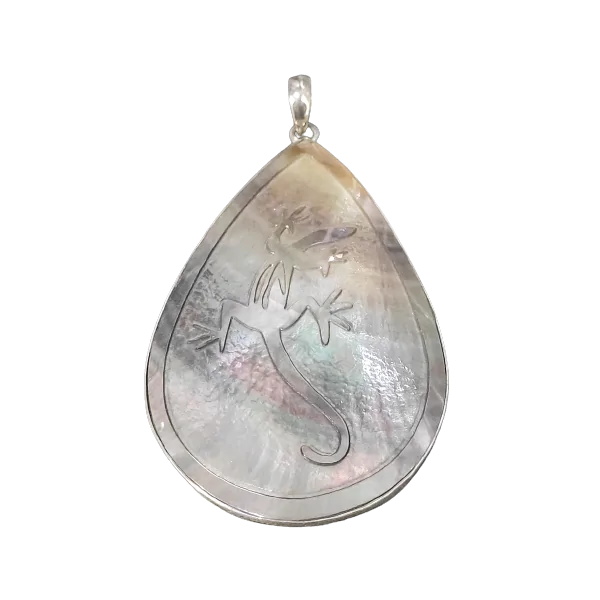 Pendentif Salamandre en argent et nacre -3| Pendentifs en Minéraux | Dans les yeux de Gaïa