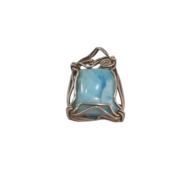 Pendentif Larimar en Métal Acier - Minéraux | Dans les yeux de Gaïa