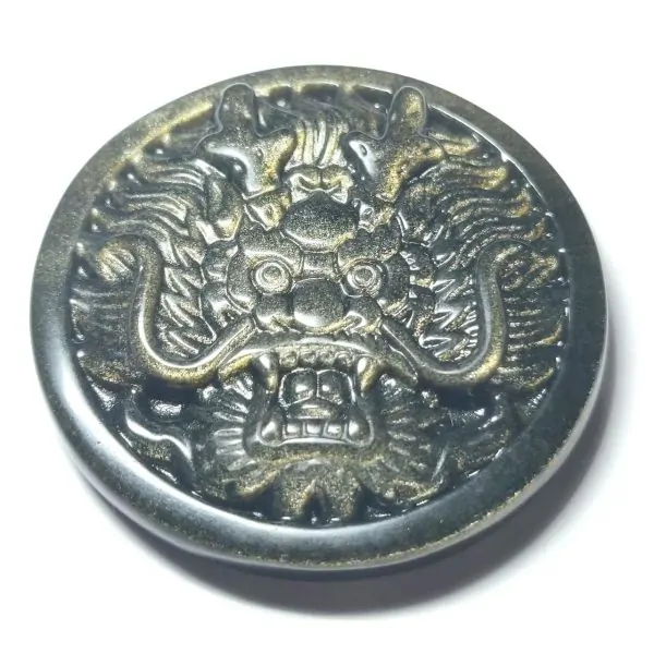 Pendentif Dragon en Obsidienne Dorée - Sculptures | Dans les yeux de Gaïa