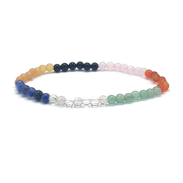 Bracelet 7 Chakras perles rondes 4mm - Minéraux | Dans les yeux de Gaïa