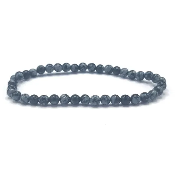 Bracelet Obsidienne neige perle ronde 4mm | Dans les yeux de Gaïa