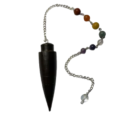 Pendule 7 Chakras Pointe en Bois Teinté Noir - Radiesthésie |Dans les Yeux de Gaïa