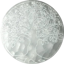 Disque harmonisant en Sélénite avec gravure Arbre de Vie - Bien-être