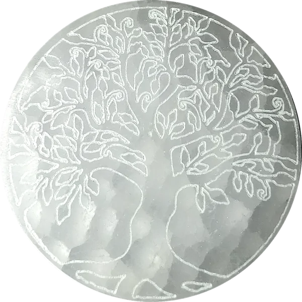 Disque harmonisant en Sélénite avec gravure Arbre de Vie - Bien-être