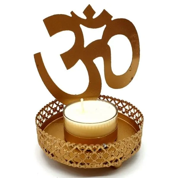 Bougeoir Métal Doré Signe Aum – Décoration Spirituelle, Rituel, Ambiance Zen | Dans les yeux de Gaïa