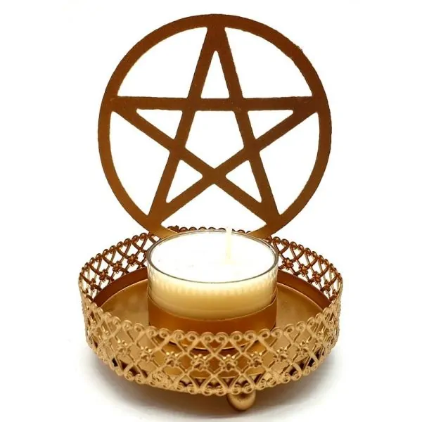 Bougeoir en Métal Doré Pentacle - Bien-Être | Dans les yeux de Gaïa