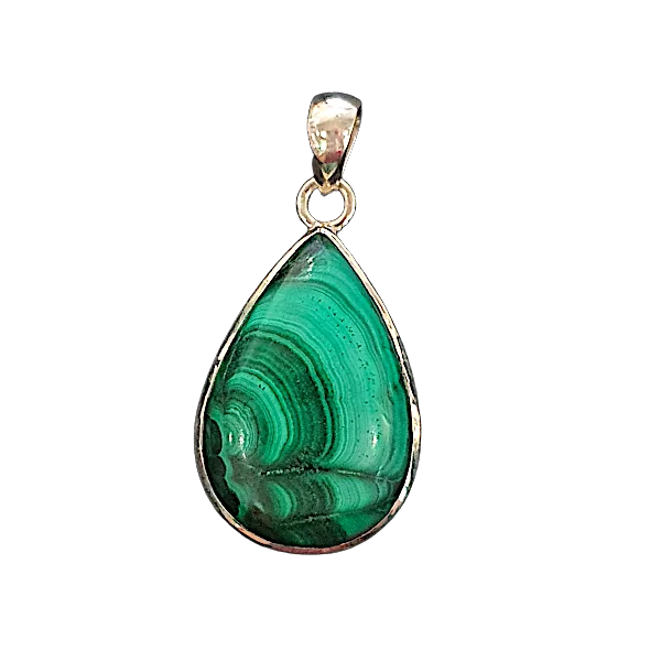 Pendentif Malachite Argent 925 Forme goutte Grand modèle | Minéraux