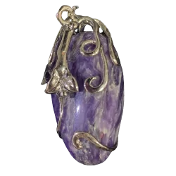 Pendentif Charoïte sertie sur métal argenté | Dans les yeux de Gaïa