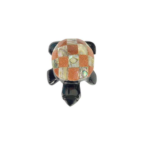 Tortue en Obsidienne, Nacre et Pierre de Soleil de Synthèse - Photo 1 | Dans les Yeux de Gaia