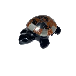 Tortue en Obsidienne, Sélénite et Pierre de Soleil de Synthèse - Pierre