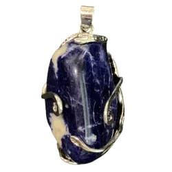 Pendentif en Sodalite serti sur métal argenté -2 | Dans les yeux de Gaïa